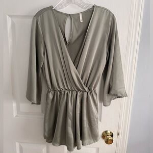 Sage brand. Sage green romper. Silk. Size small